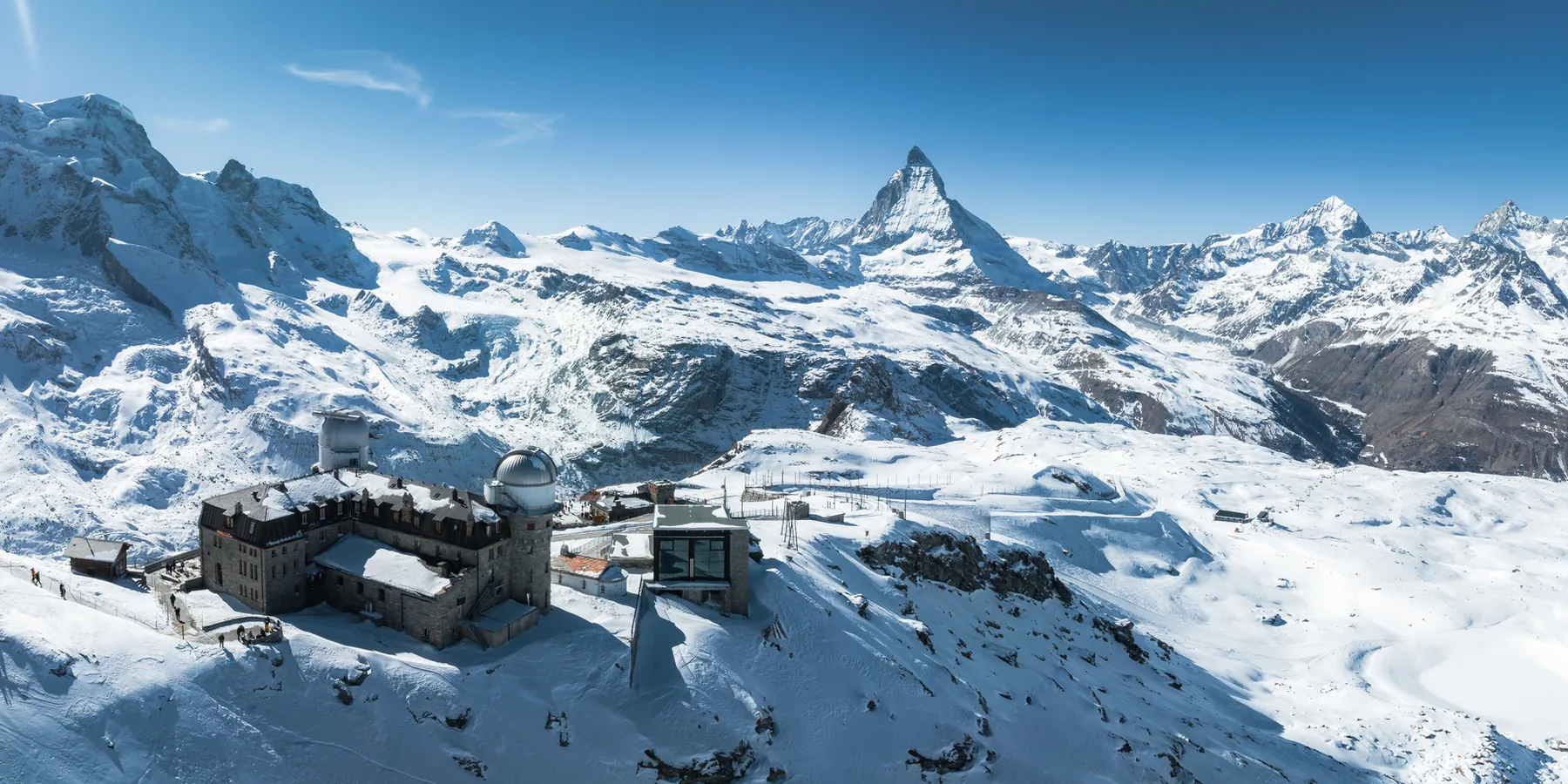 The Matterhorn and the Gornergrat summit in winter