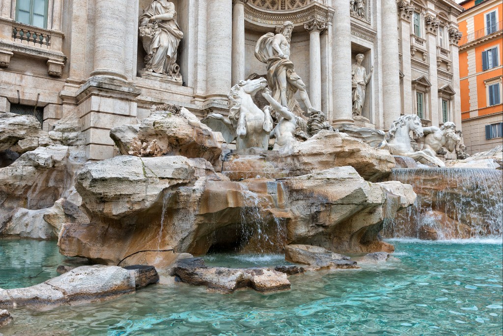 Trevi Fountain against Palazzo Poli in Rome.