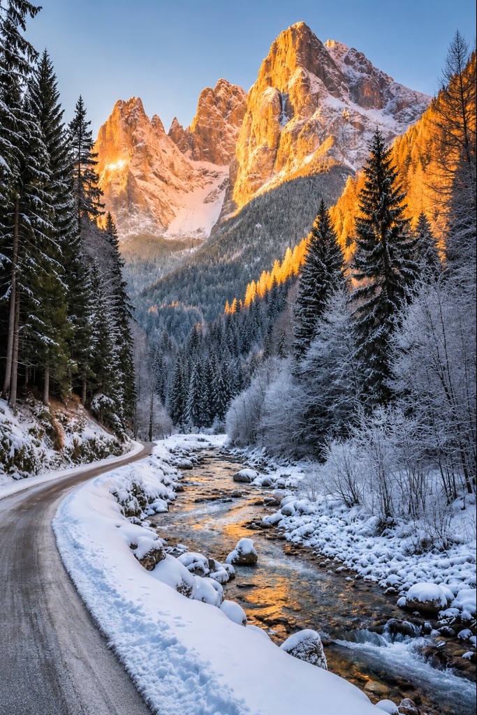 Groomed winter walking trail in the snowy Lech Zürs region.