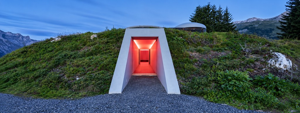 Exterior of Skyspace Lech by James Turrell in Oberlech, Austria.