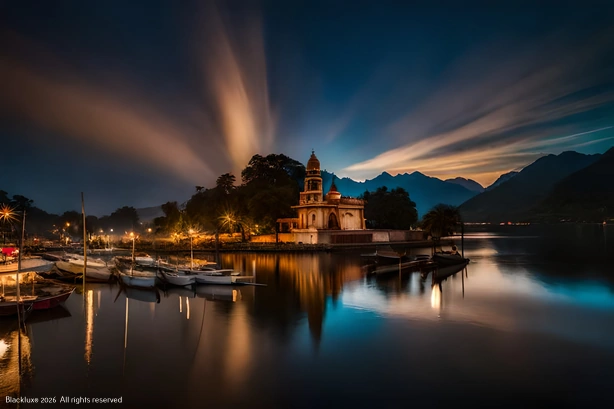Private car Tremezzo to Malpensa: night view of Tremezzo at Lake Como, perfect for luxury evening transfers.