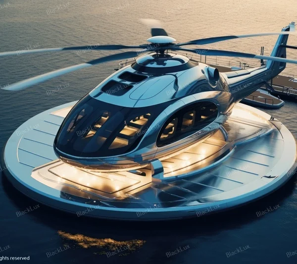 Luxury private helicopter on a landing pad for exclusive aviation transfers