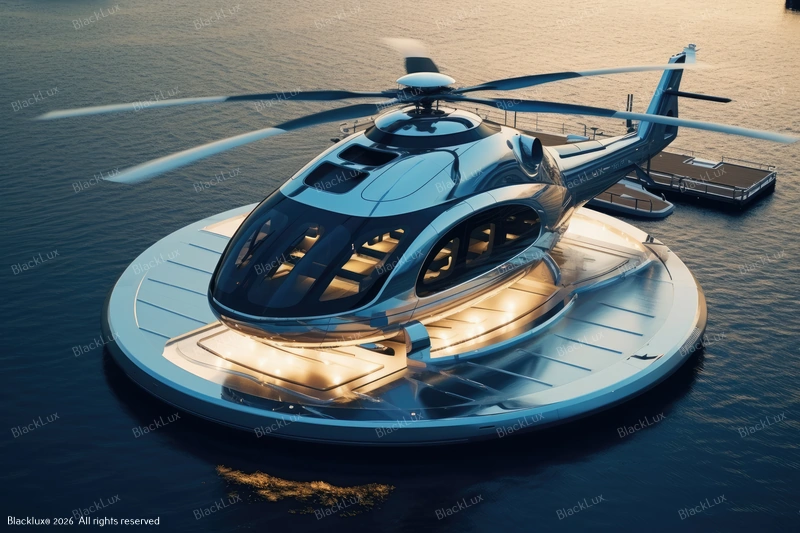 Luxury private helicopter on a landing pad for exclusive aviation transfers