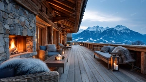 Luxury wooden terrace with mountain view in Cervinia ski resort